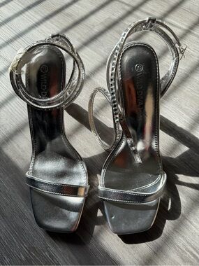 Metallic Silver Strappy Heels